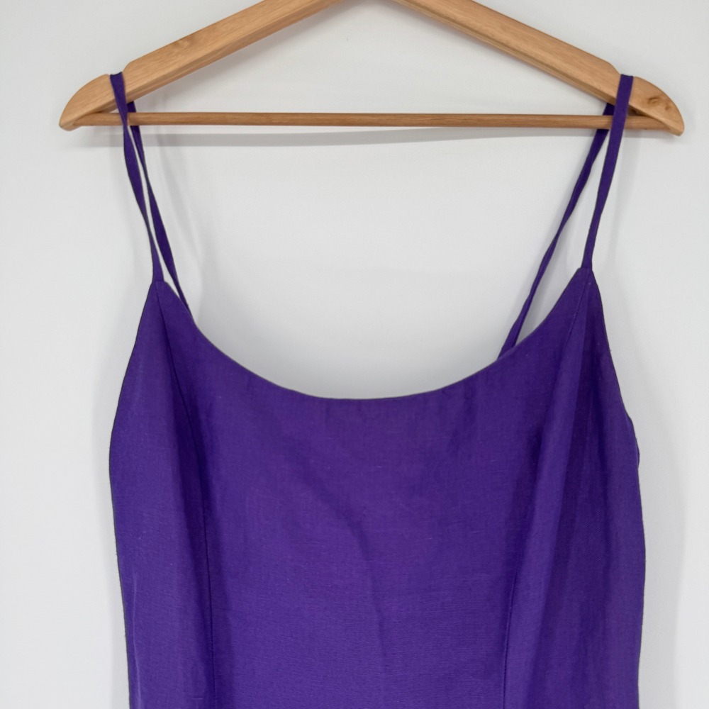 Vintage Ashley Brooke Linen Blend Mini Slip Dress 10 Purple 90s Minimalist Retro - Picture 2 of 12